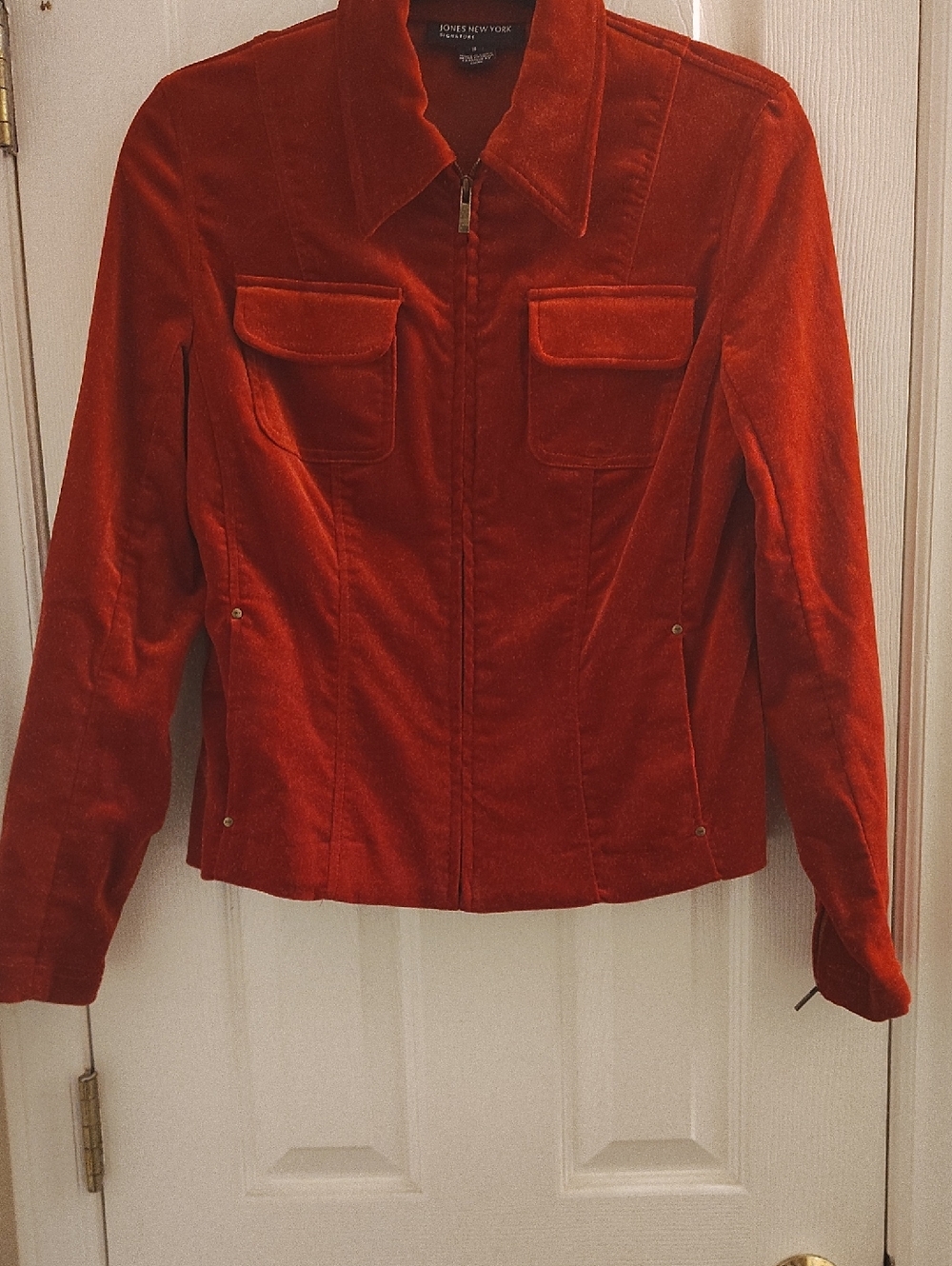 Jones New York Orange-Red Velvet Zip Jacket
